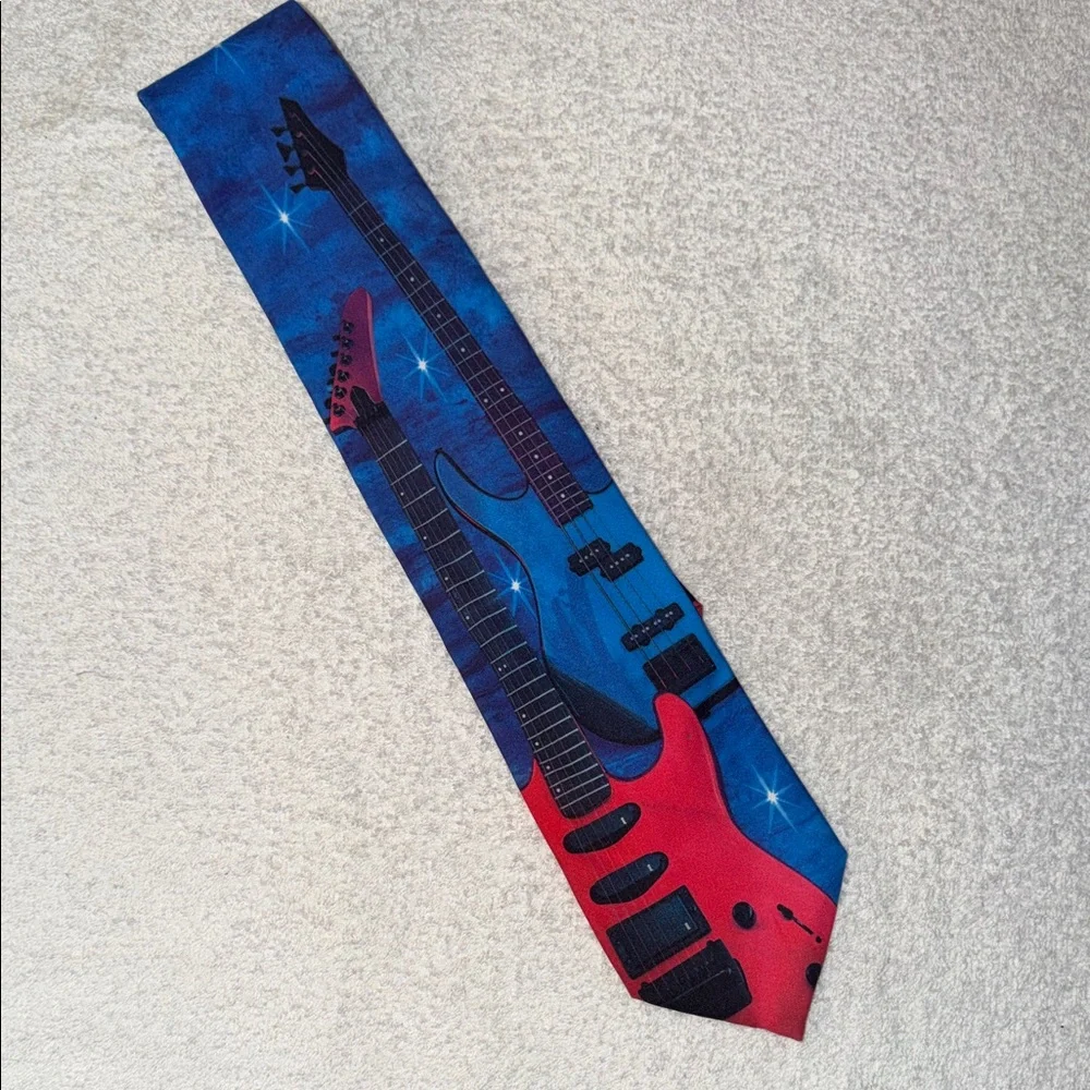 VTG Ralph Marlin Electric Guitar Printed Tie Retro 90s 1994 Music Colorful
